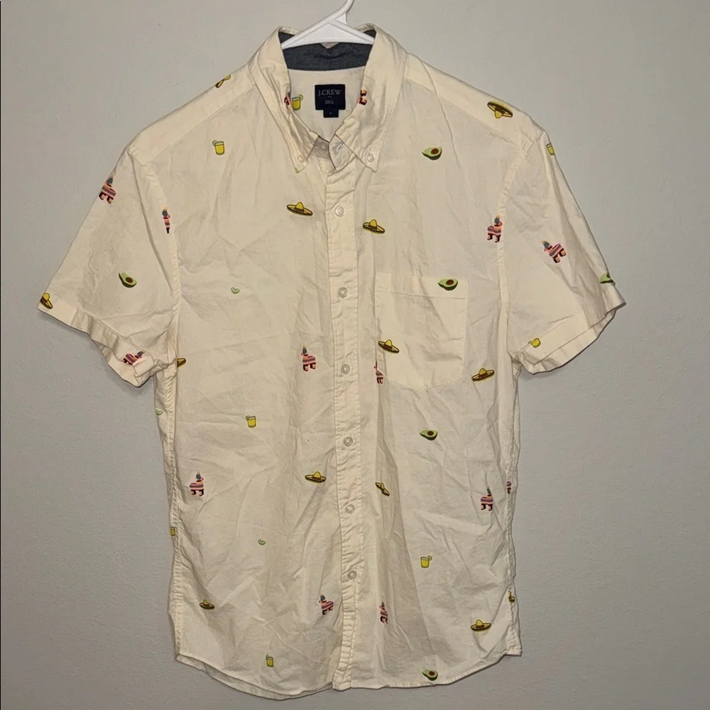 J. Crew Men's Cream Shirt with Fun Margarita Avocado Print - small. B7